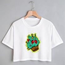 Blusa Blusinha Camiseta Cropped TShirt Feminina Algodão Tecido Premium Estampa Digital Bolinho de Festa