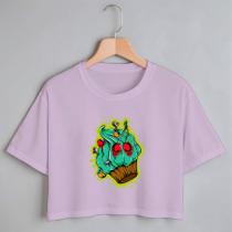 Blusa Blusinha Camiseta Cropped TShirt Feminina Algodão Tecido Premium Estampa Digital Bolinho de Festa