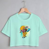 Blusa Blusinha Camiseta Cropped TShirt Feminina Algodão Tecido Premium Estampa Digital Boneco de Boné