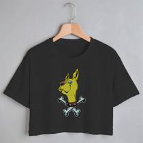 Blusa Blusinha Camiseta Cropped TShirt Feminina Algodão Tecido Premium Estampa Digital Cachorro Verde e Osso