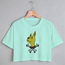 Blusa Blusinha Camiseta Cropped TShirt Feminina Algodão Tecido Premium Estampa Digital Cachorro Verde e Osso