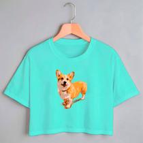 Blusa Blusinha Camiseta Cropped TShirt Feminina Algodão Tecido Premium Estampa Digital Cachorro Welsh Corgi Pembroke