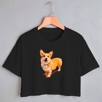 Blusa Blusinha Camiseta Cropped TShirt Feminina Algodão Tecido Premium Estampa Digital Cachorro Welsh Corgi Pembroke Blusa Blusinha Camiseta Cropped TShirt Feminina Algodão Tecido Premium Estampa Digital Cachorro Welsh Corgi Pembroke