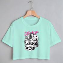 Blusa Blusinha Camiseta Cropped TShirt Feminina Algodão Tecido Premium Estampa Digital Carro Mulher
