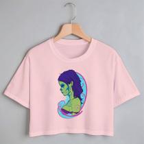 Blusa Blusinha Camiseta Cropped TShirt Feminina Algodão Tecido Premium Estampa Digital Catrina Verde