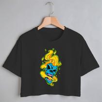 Blusa Blusinha Camiseta Cropped TShirt Feminina Algodão Tecido Premium Estampa Digital Caveira Color Azul Blusa Blusinha Camiseta Cropped TShirt Feminina Algodão Tecido Premium Estampa Digital Caveira Color Azul