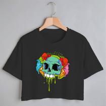 Blusa Blusinha Camiseta Cropped TShirt Feminina Algodão Tecido Premium Estampa Digital Caveira de Chiquinha Blusa Blusinha Camiseta Cropped TShirt Feminina Algodão Tecido Premium Estampa Digital Caveira de Chiquinha