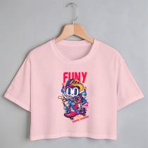 Blusa Blusinha Camiseta Cropped TShirt Feminina Algodão Tecido Premium Estampa Digital Caveira de Skate Blusa Blusinha Camiseta Cropped TShirt Feminina Algodão Tecido Premium Estampa Digital Caveira de Skate