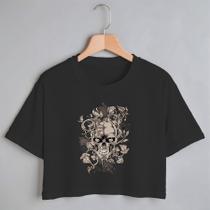 Blusa Blusinha Camiseta Cropped TShirt Feminina Algodão Tecido Premium Estampa Digital Caveira Florida Blusa Blusinha Camiseta Cropped TShirt Feminina Algodão Tecido Premium Estampa Digital Caveira Florida