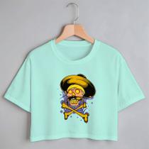 Blusa Blusinha Camiseta Cropped TShirt Feminina Algodão Tecido Premium Estampa Digital Caveira Mexicana Bigodinho