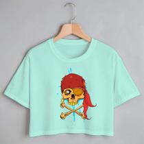 Blusa Blusinha Camiseta Cropped TShirt Feminina Algodão Tecido Premium Estampa Digital Caveira Pirata X