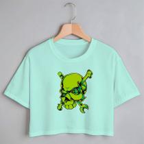 Blusa Blusinha Camiseta Cropped TShirt Feminina Algodão Tecido Premium Estampa Digital Caveira Verde Huck Blusa Blusinha Camiseta Cropped TShirt Feminina Algodão Tecido Premium Estampa Digital Caveira Verde Huck