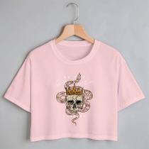 Blusa Blusinha Camiseta Cropped TShirt Feminina Algodão Tecido Premium Estampa Digital Cobra Caveira Coroa Blusa Blusinha Camiseta Cropped TShirt Feminina Algodão Tecido Premium Estampa Digital Cobra Caveira Coroa