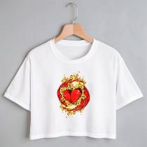 Blusa Blusinha Camiseta Cropped TShirt Feminina Algodão Tecido Premium Estampa Digital Coração Amor Love