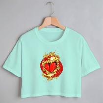 Blusa Blusinha Camiseta Cropped TShirt Feminina Algodão Tecido Premium Estampa Digital Coração Amor Love Blusa Blusinha Camiseta Cropped TShirt Feminina Algodão Tecido Premium Estampa Digital Coração Amor Love