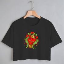 Blusa Blusinha Camiseta Cropped TShirt Feminina Algodão Tecido Premium Estampa Digital Coração Flor Cadeado