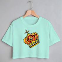 Blusa Blusinha Camiseta Cropped TShirt Feminina Algodão Tecido Premium Estampa Digital Coroa Rei e Rainha