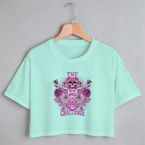 Blusa Blusinha Camiseta Cropped TShirt Feminina Algodão Tecido Premium Estampa Digital Crânio de Caveira com Flor Roxa Blusa Blusinha Camiseta Cropped TShirt Feminina Algodão Tecido Premium Estampa Digital Crânio de Caveira com Flor Roxa