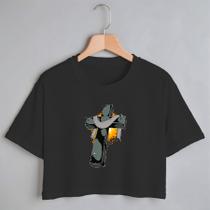 Blusa Blusinha Camiseta Cropped TShirt Feminina Algodão Tecido Premium Estampa Digital Cruz Jesus Cristo Blusa Blusinha Camiseta Cropped TShirt Feminina Algodão Tecido Premium Estampa Digital Cruz Jesus Cristo