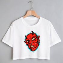 Blusa Blusinha Camiseta Cropped TShirt Feminina Algodão Tecido Premium Estampa Digital Diabo Vermelho Monstro