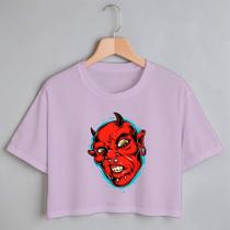 Blusa Blusinha Camiseta Cropped TShirt Feminina Algodão Tecido Premium Estampa Digital Diabo Vermelho Monstro Blusa Blusinha Camiseta Cropped TShirt Feminina Algodão Tecido Premium Estampa Digital Diabo Vermelho Monstro