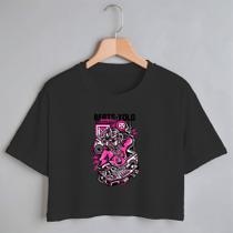 Blusa Blusinha Camiseta Cropped TShirt Feminina Algodão Tecido Premium Estampa Digital Dj Camiseta Cor de Rosa