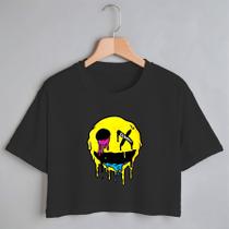 Blusa Blusinha Camiseta Cropped TShirt Feminina Algodão Tecido Premium Estampa Digital Emoji Amarelo Blusa Blusinha Camiseta Cropped TShirt Feminina Algodão Tecido Premium Estampa Digital Emoji Amarelo