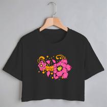 Blusa Blusinha Camiseta Cropped TShirt Feminina Algodão Tecido Premium Estampa Digital Flores Rosas