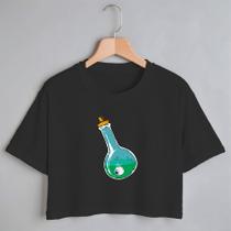 Blusa Blusinha Camiseta Cropped TShirt Feminina Algodão Tecido Premium Estampa Digital Garrafa com Olho