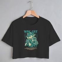 Blusa Blusinha Camiseta Cropped TShirt Feminina Algodão Tecido Premium Estampa Digital Gato de Armadura
