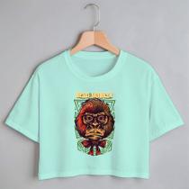 Blusa Blusinha Camiseta Cropped TShirt Feminina Algodão Tecido Premium Estampa Digital Gorila Nerd