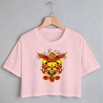 Blusa Blusinha Camiseta Cropped TShirt Feminina Algodão Tecido Premium Estampa Digital GuusN Skulls