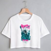 Blusa Blusinha Camiseta Cropped TShirt Feminina Algodão Tecido Premium Estampa Digital Liberty Forever