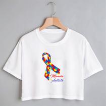 Blusa Blusinha Camiseta Cropped TShirt Feminina Algodão Tecido Premium Estampa Digital Mamãe de Autista