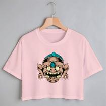 Blusa Blusinha Camiseta Cropped TShirt Feminina Algodão Tecido Premium Estampa Digital Máscara Hannay