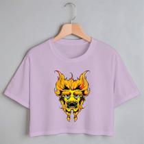 Blusa Blusinha Camiseta Cropped TShirt Feminina Algodão Tecido Premium Estampa Digital Máscara Malerei