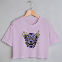 Blusa Blusinha Camiseta Cropped TShirt Feminina Algodão Tecido Premium Estampa Digital Máscara Oni Roxo