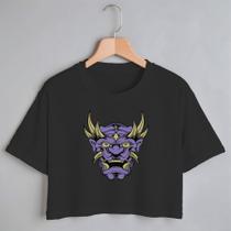 Blusa Blusinha Camiseta Cropped TShirt Feminina Algodão Tecido Premium Estampa Digital Máscara Oni Roxo