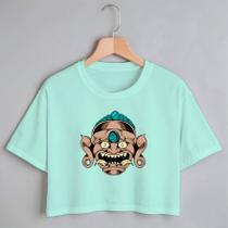 Blusa Blusinha Camiseta Cropped TShirt Feminina Algodão Tecido Premium Estampa Digital Máscarada Hannya Oni