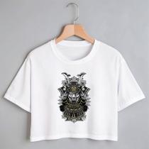 Blusa Blusinha Camiseta Cropped TShirt Feminina Algodão Tecido Premium Estampa Digital Máscarada Samurai