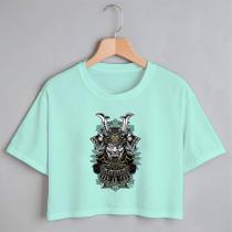 Blusa Blusinha Camiseta Cropped TShirt Feminina Algodão Tecido Premium Estampa Digital Máscarada Samurai