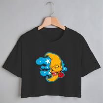Blusa Blusinha Camiseta Cropped TShirt Feminina Algodão Tecido Premium Estampa Digital Meia Lua Amarelo Rosa na Boca