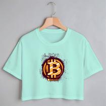 Blusa Blusinha Camiseta Cropped TShirt Feminina Algodão Tecido Premium Estampa Digital Moeda de Ouro Bitcoin Blusa Blusinha Camiseta Cropped TShirt Feminina Algodão Tecido Premium Estampa Digital Moeda de Ouro Bitcoin