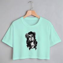 Blusa Blusinha Camiseta Cropped TShirt Feminina Algodão Tecido Premium Estampa Digital Mulher Catrina