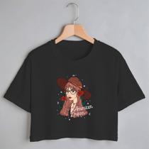 Blusa Blusinha Camiseta Cropped TShirt Feminina Algodão Tecido Premium Estampa Digital Mulher Chapéu Flor