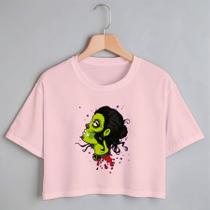 Blusa Blusinha Camiseta Cropped TShirt Feminina Algodão Tecido Premium Estampa Digital Mulher Zumbi Geek