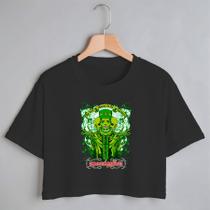 Blusa Blusinha Camiseta Cropped TShirt Feminina Algodão Tecido Premium Estampa Digital Mumia Caveira