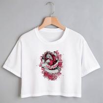 Blusa Blusinha Camiseta Cropped TShirt Feminina Algodão Tecido Premium Estampa Digital Noiva Caveira Blusa Blusinha Camiseta Cropped TShirt Feminina Algodão Tecido Premium Estampa Digital Noiva Caveira