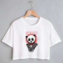 Blusa Blusinha Camiseta Cropped TShirt Feminina Algodão Tecido Premium Estampa Digital Panda de Paletó