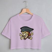 Blusa Blusinha Camiseta Cropped TShirt Feminina Algodão Tecido Premium Estampa Digital Pirata Caveira